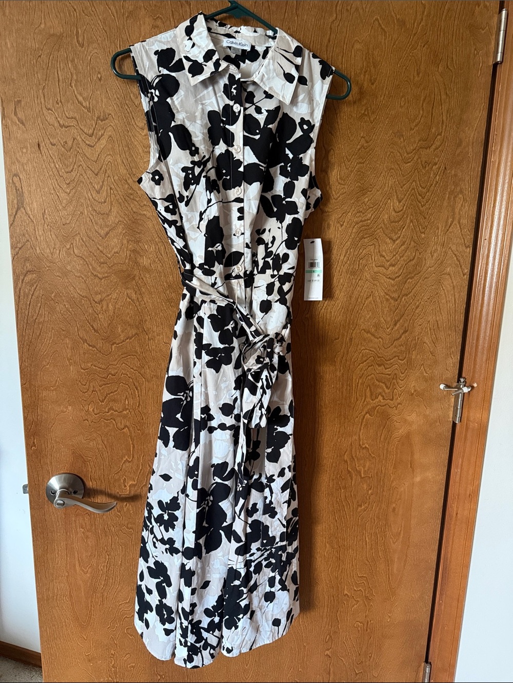 Calvin Klein Black & White Floral Midi Shirt Dress